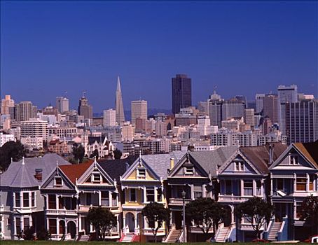 美国,加利福尼亚,旧金山,维多利亚式房屋,建筑,背景