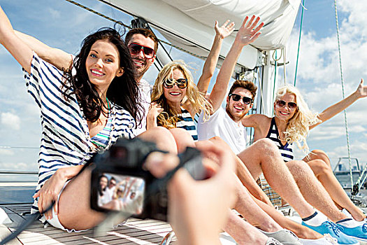 度假,旅行,海洋,友谊,人,概念,微笑,朋友,坐,游艇,甲板,摄影