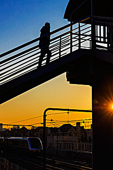 剪影,天桥,楼梯,地铁,晨光,夕阳