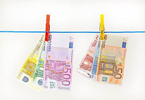 欧元钞票,晾衣服,象征,图像,钱,洗烫,黑钱