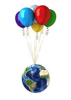 星球,地球,抬起,束,飞,彩色,气球