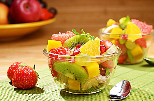 健康,水果沙拉,玻璃碗