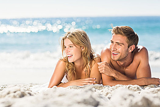 幸福伴侣,放松,一起,沙子,海滩