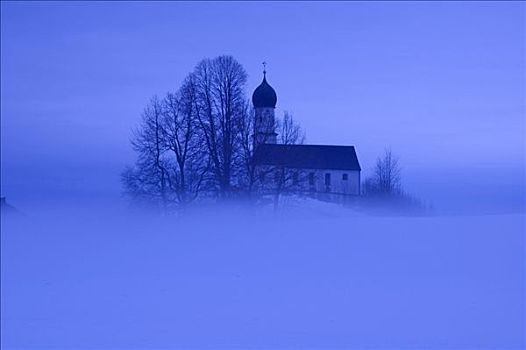 教堂,雾,靠近,坏,南,慕尼黑,巴伐利亚