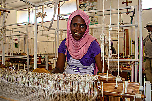 友好,女人,工作,手,编织,织布机,交际,厄立特里亚,非洲