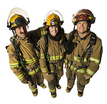 肖像,三个,消防员