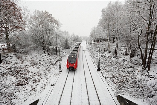 列车,雪中,遮盖,冬季风景