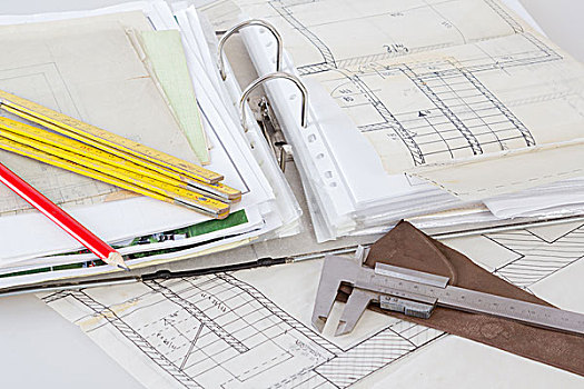 建筑设计,老,纸,测量,工具,文件,项目