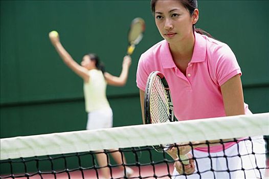 女人,网球拍,玩,网球