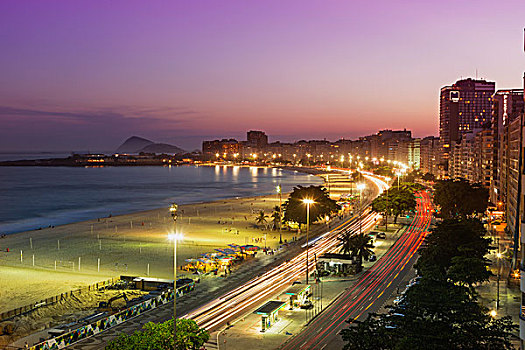 公路,科巴卡巴纳海滩,夜晚,里约热内卢,巴西
