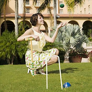 女人,玩,槌球,酒店,草地,比尔提默酒店,珊瑚顶市,佛罗里达,美国