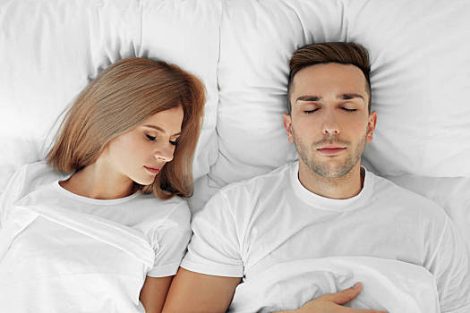 年轻,可爱,情侣,床上,睡觉,一起