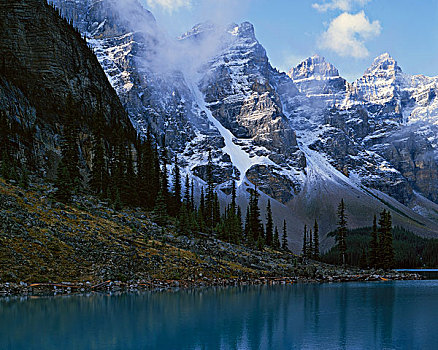 加拿大,艾伯塔省,班芙国家公园,初雪,山谷,顶峰,梦莲湖,大幅,尺寸