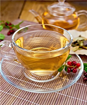 茶,越橘,玻璃杯,竹子,餐巾