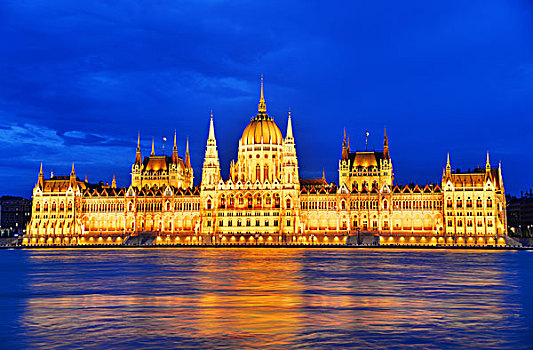 匈牙利,国会大厦,布达佩斯,夜晚