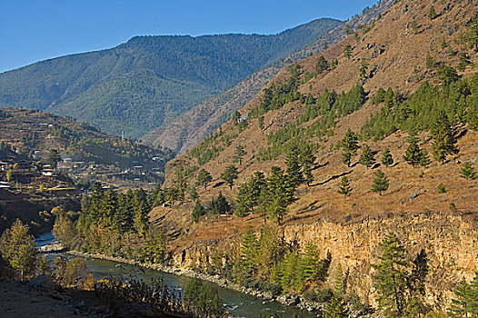 风景,廷布,不丹,十一月,2007年