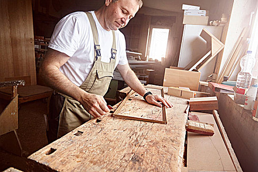 男性,木匠,画框,工作台