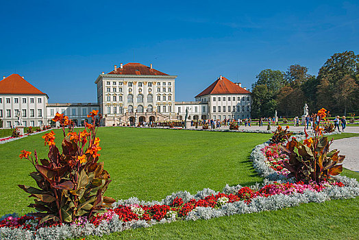 公园,花,床,宁芬堡,宫殿,慕尼黑,上巴伐利亚,巴伐利亚,德国,欧洲