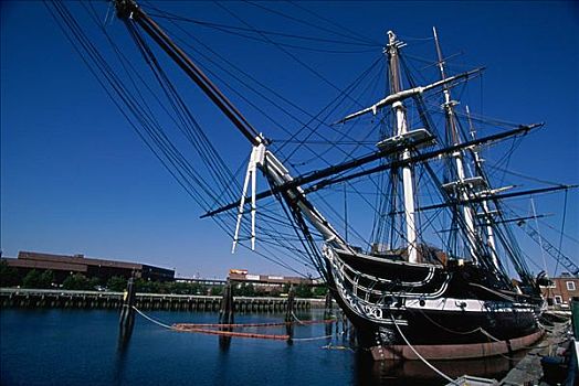 帆船,停泊,港口,宪法号,波士顿,马萨诸塞,美国