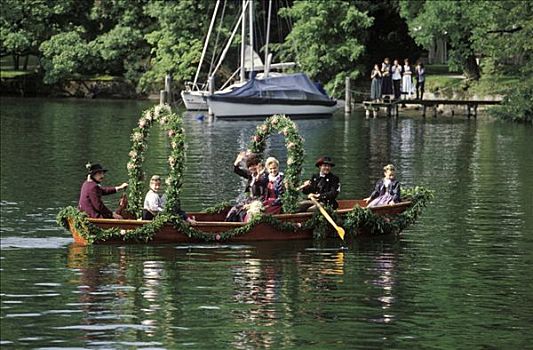 传统,捕鱼者,婚礼,施塔恩贝格湖,上巴伐利亚,德国