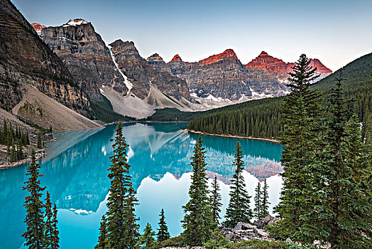 冰碛湖,早晨,气氛,十峰谷,加拿大,落基山脉,班芙国家公园,艾伯塔省,北美