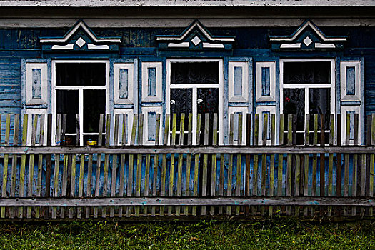 窗户,蓝色,白色,百叶窗,后面,木头,栅栏