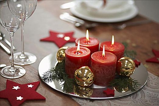 圣诞节,蜡烛,餐桌