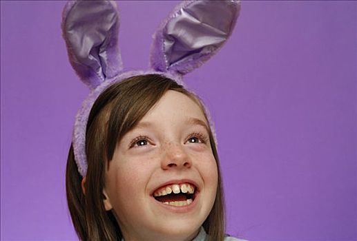 女孩,岁月,穿,复活节兔子,耳