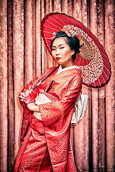 亚洲女性,穿,传统,日本人,女人,和服