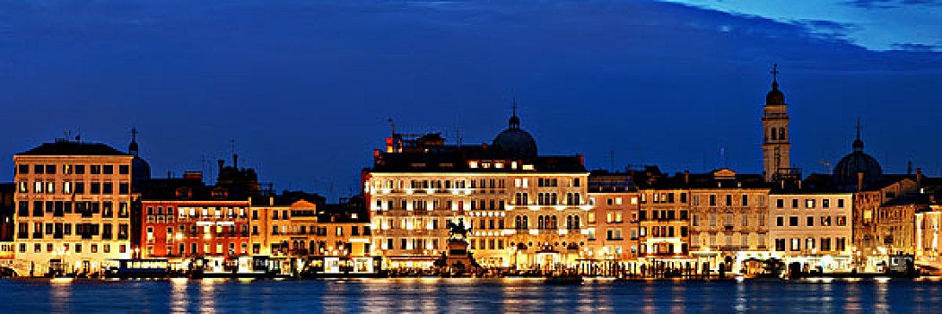 威尼斯,天际线,夜晚,历史,建筑,全景,意大利