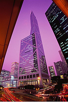 中银大厦,黄昏,香港,中国