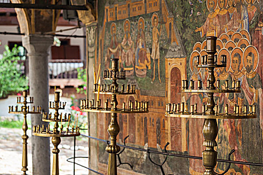 保加利亚,中心,山,寺院,16世纪,壁画,涂绘,祈愿用具,蜡烛