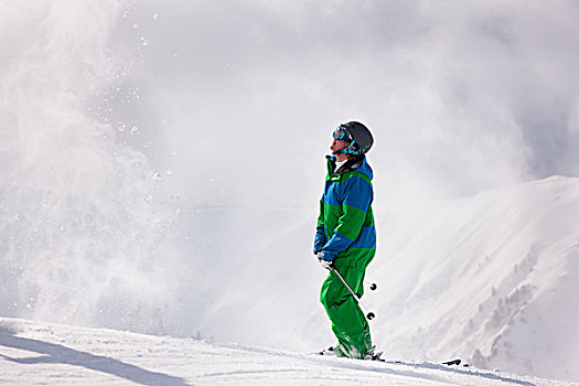 滑雪,灰尘,雪,阿尔卑斯山,期待,下坡,比赛