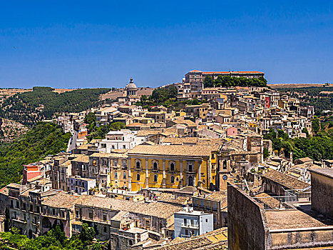 风景,城镇,教堂,圣乔治奥,左边,背影,拉古萨,世界遗产,诺托,西西里,意大利,欧洲
