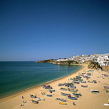 葡萄牙,阿尔加维,阿尔布斐拉,海滩,渔船,大西洋
