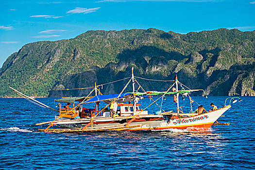 菲律宾,舷外支架,渔船,海岸,岛屿,巴拉望岛,亚洲