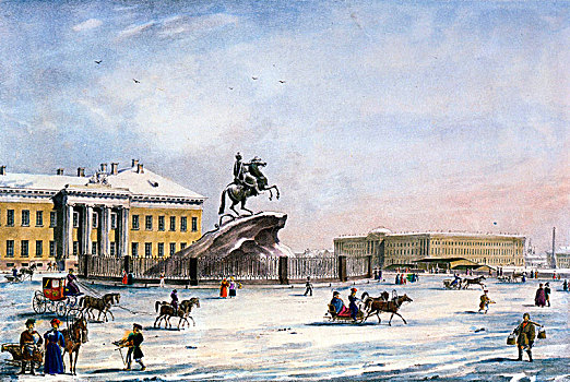 纪念建筑,彼得大帝,参议院,广场,圣彼得堡,俄罗斯,冬天,艺术家