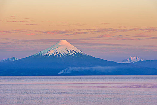 火山,晚上,亮光,拉各斯,区域,智利,南美