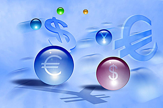 水晶球,货币,标识,欧元,美元,日元,插画