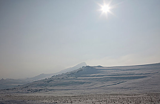 太阳,发光,上方,雪景