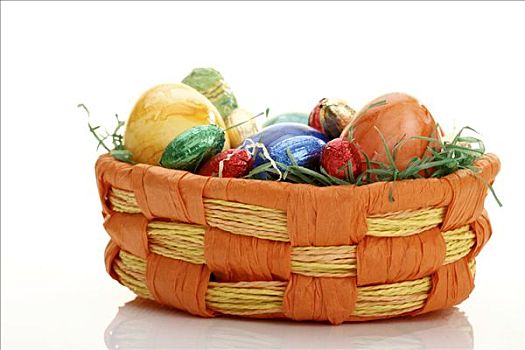 复活节礼筐,巧克力蛋,草地