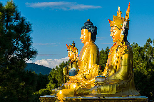 大,金色,雕塑,佛,背影,四眼天神庙,积雪,山,后面,加德满都,尼泊尔,亚洲
