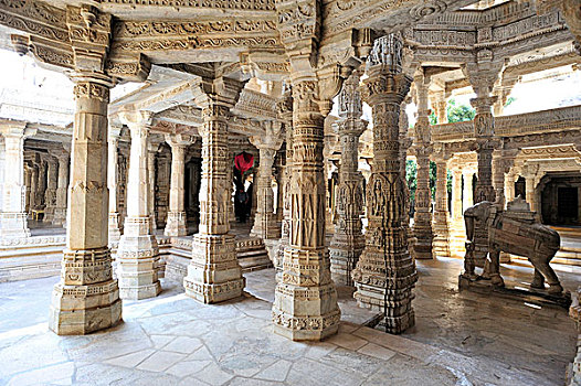 局部,风景,华丽,大理石,柱子,庙宇,拉纳普尔,耆那教,宗教,拉贾斯坦邦,北印度,印度,亚洲