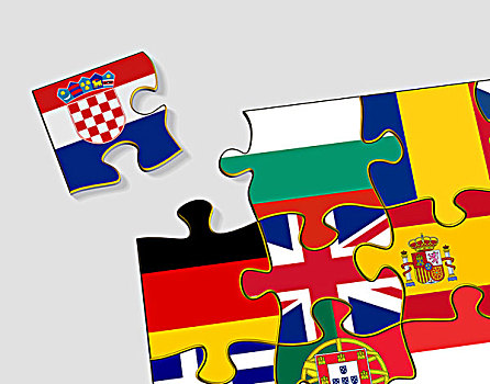 拼图,国家,旗帜,插画,象征,图像,欧盟,候选人,克罗地亚