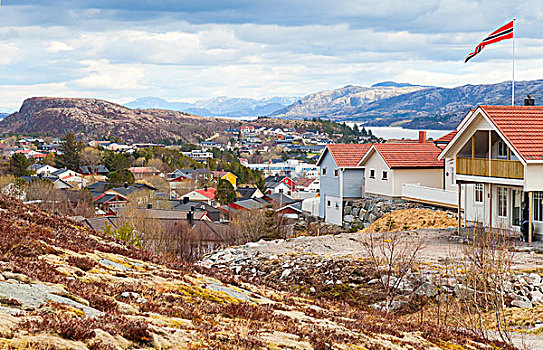 捕鱼,挪威,城镇,彩色,木屋,岩石,山