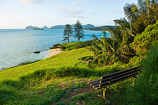 海滩,高尔夫球场,远眺,豪勋爵岛,新南威尔士,澳大利亚,大洋洲