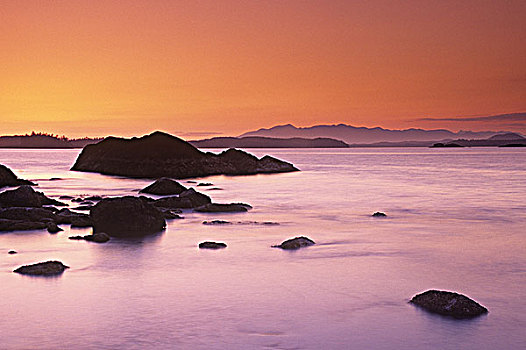 日落,环太平洋国家公园,温哥华岛,不列颠哥伦比亚省,加拿大