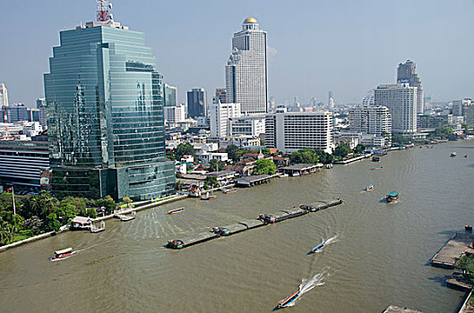 泰国,曼谷,市区,天际线,风景,忙碌,湄南河,船,交通