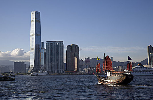 中国帆船,旅游,维多利亚港,香港