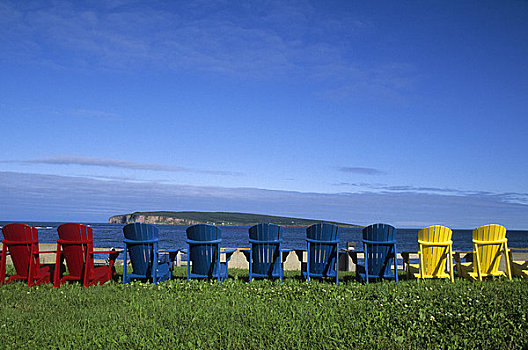 加拿大,魁北克,伽斯佩,彩色,太阳,椅子,草地